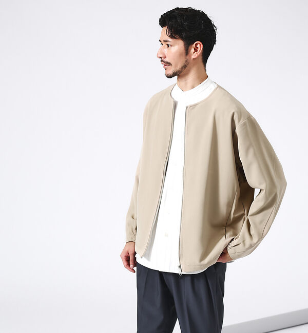 ABAHOUSE「【ノーカラー】クルーネック ジップブルゾン / ノーカラージャケット」|ブルゾン・スタジャン|ベージュ