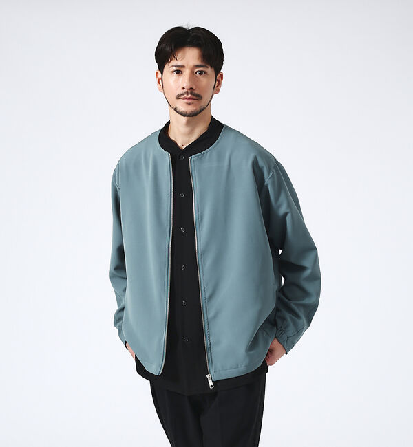 ABAHOUSE「【ノーカラー】クルーネック ジップブルゾン / ノーカラージャケット」|ブルゾン・スタジャン|ブルーグレー