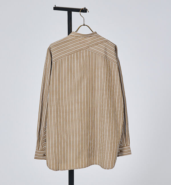 ABAHOUSE「【バイアスヨーク】ストライプ バンドカラーシャツ / オーバーサイズ」|シャツ・ブラウス|