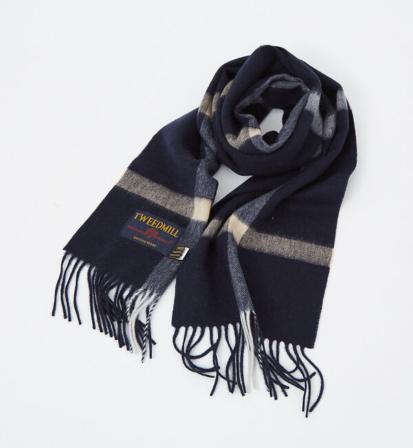 ABAHOUSE「【TWEED MILL/ツイードミル】ラムウールチェック柄ストール/ユニセックス」|マフラー|ブルー系その他1