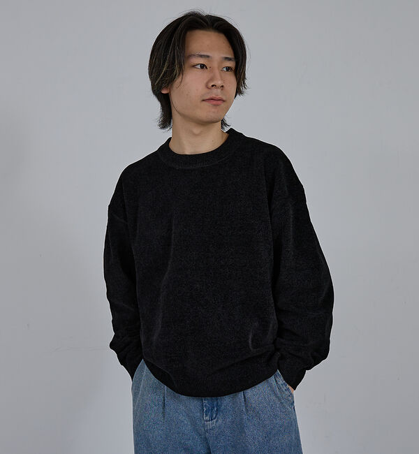 ABAHOUSE「【AH ABAHOUSE】ハイゲージモール クルーネックニット」|ニット・セーター|ブラック