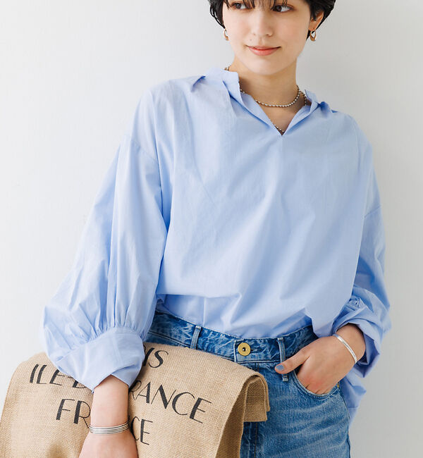 Rouge vif「【一部店舗限定】スリーブデザインスキッパーブラウス」|シャツ・ブラウス|サックスブルー