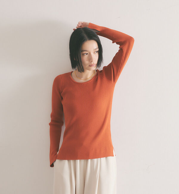 qualite「《アンサンブル対応》2WAYリブニットプルオーバー」|ニット・セーター|ダークオレンジ