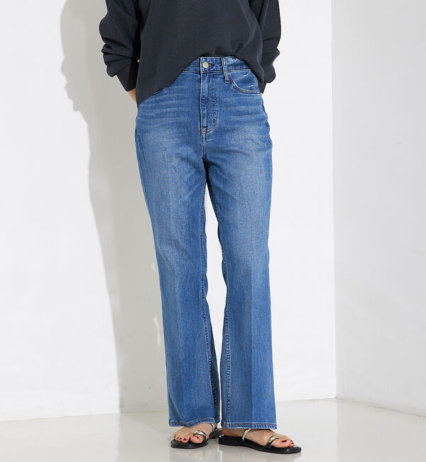 qualite「【Healthy DENIM】Lotusフレアデニムパンツ」|デニム|ブルー