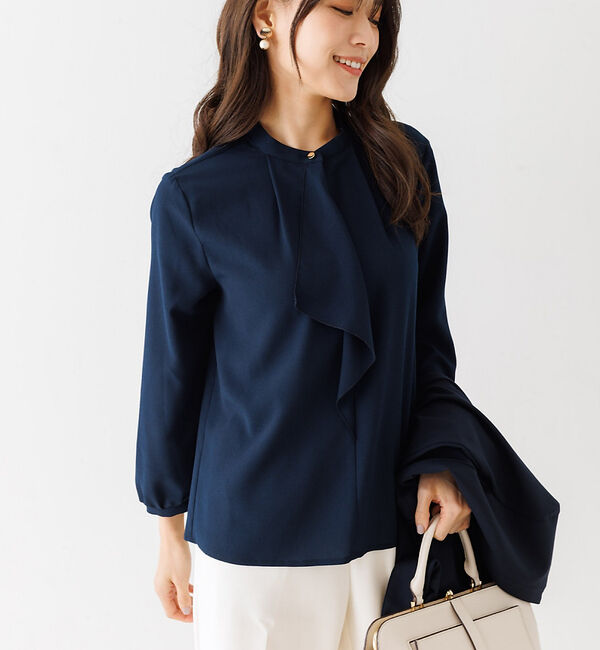 abahouse mavie「ジョーゼットフリルブラウス」|シャツ・ブラウス|ダークネイビー