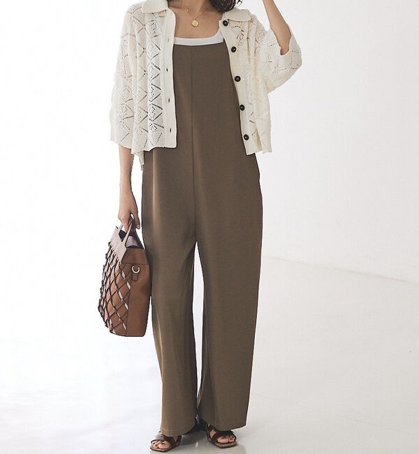 abahouse mavie「【セットアップ対応/大人のいちまんワンピ】クールタッチサテンサロンペット」|オールインワン|カーキ