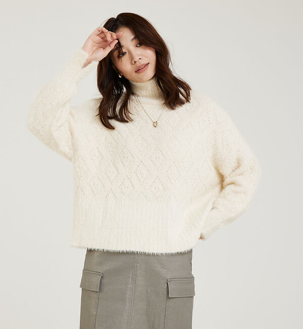 abahouse mavie「シャギーミックスダイヤ柄タートル」|ニット・セーター|