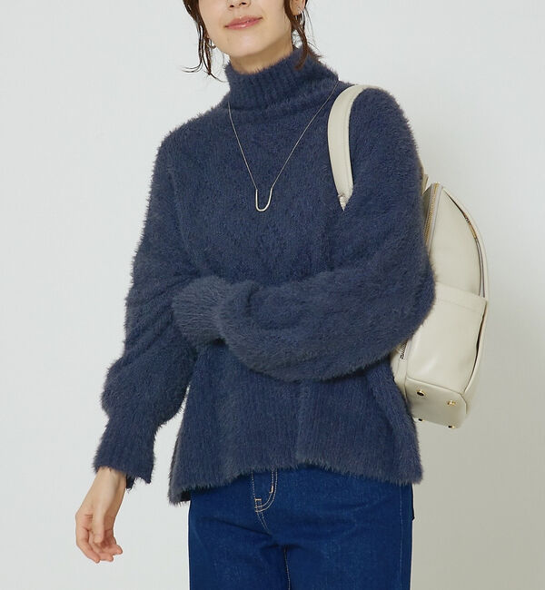 abahouse mavie「シャギーミックスダイヤ柄タートル」|ニット・セーター|チャコールグレー