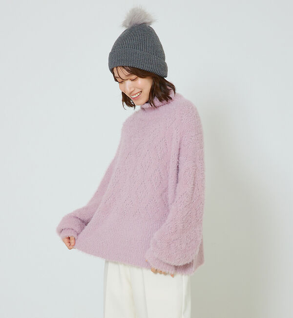 abahouse mavie「シャギーミックスダイヤ柄タートル」|ニット・セーター|