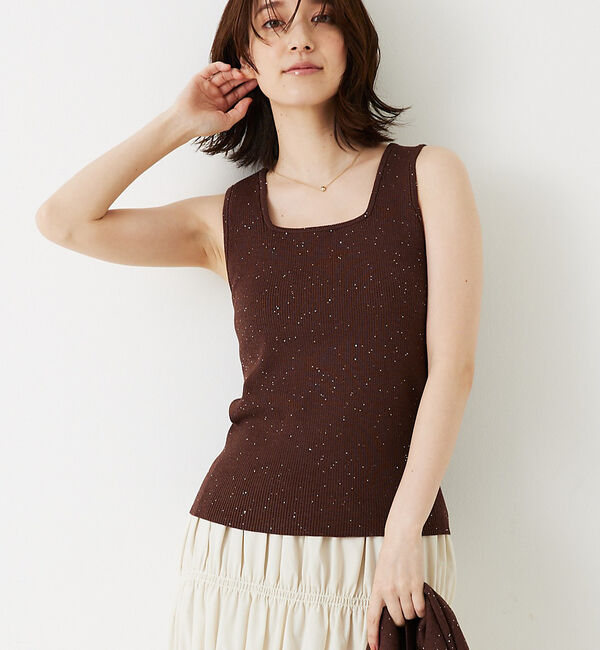 abahouse mavie「【アンサンブル対応】スパンコールニットタンク」|ニット・セーター|ブラウン