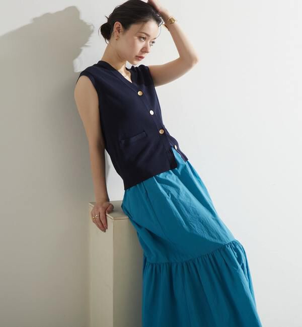 Liesse「V開きニットベスト」|ベスト・ジレ|ネイビー