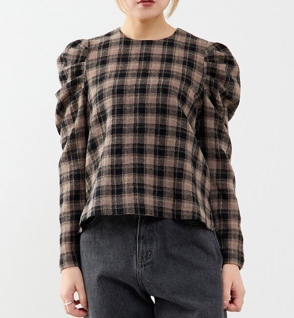 A_「【A_/エース】ウールチェックブラウス」|シャツ・ブラウス|ブラウン系その他