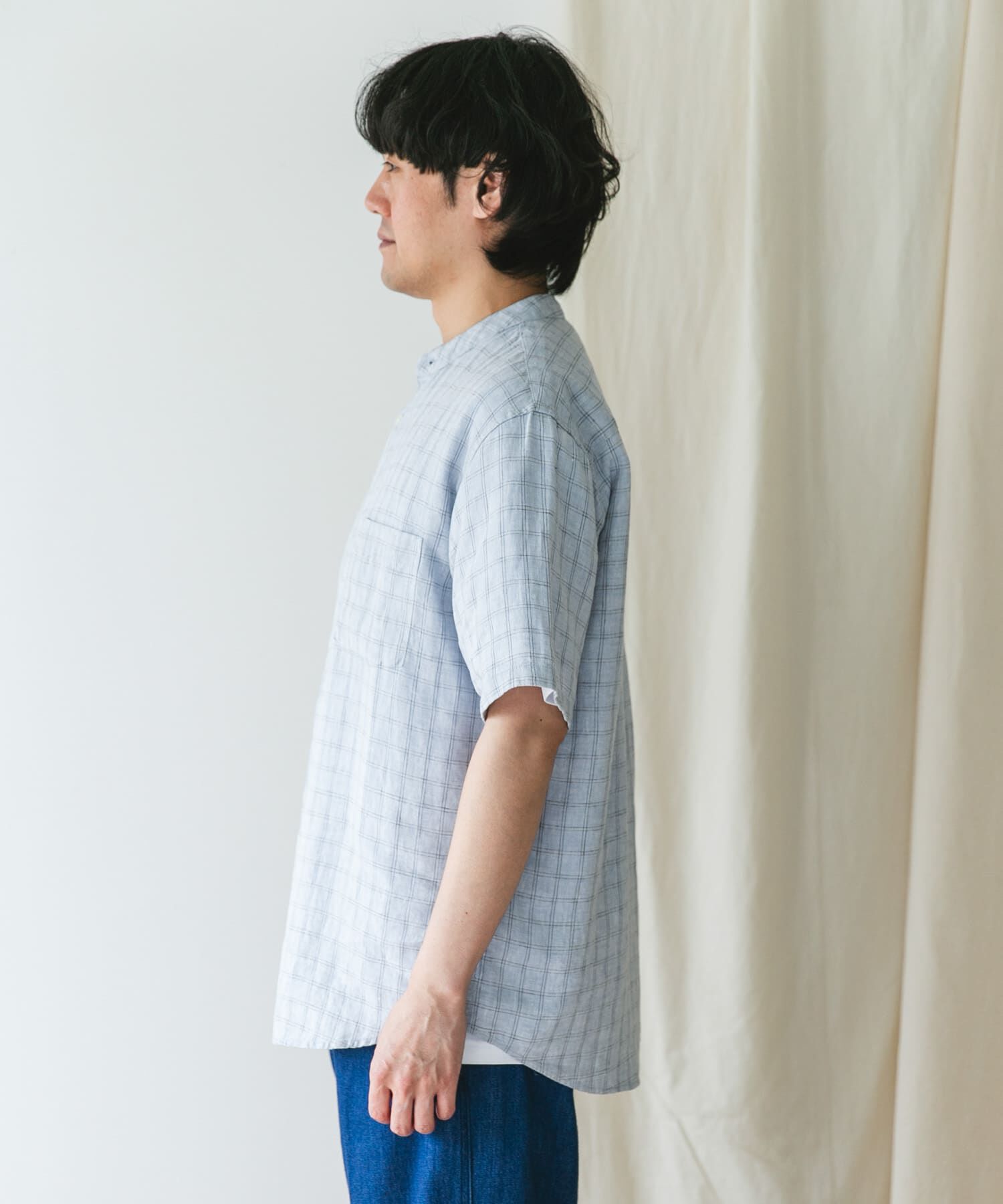 URBAN RESEARCH DOORS「『XLｻｲｽﾞ/WEB限定』ｼﾙｹｯﾄﾘﾈﾝ ﾊﾞﾝﾄﾞｶﾗｰｼｮｰﾄｽﾘｰ」|シャツ・ブラウス|