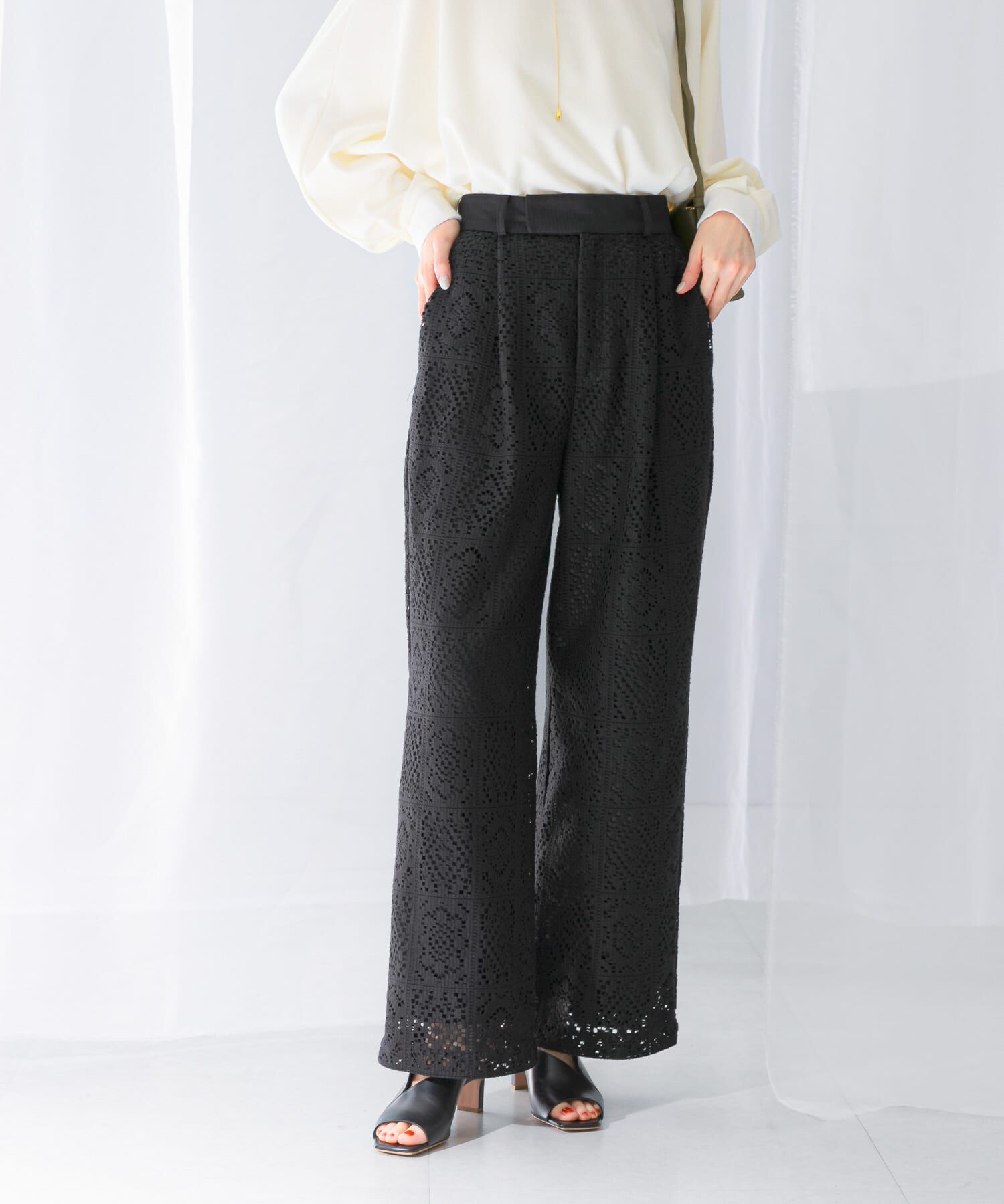 URBAN RESEARCH ROSSO「レースワイドパンツ」|その他|ブラック