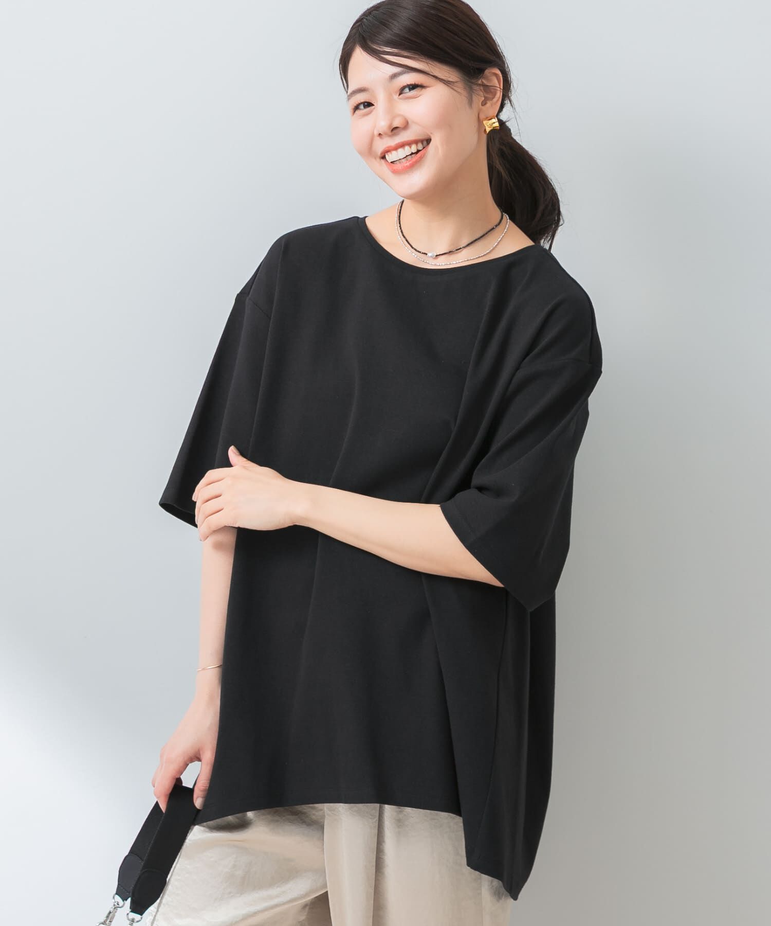 URBAN RESEARCH ROSSO「『UR TECH ひやサラクール』F by ROSSO　コクーンフレアチュニックTシャツ」|Tシャツ・カットソー|