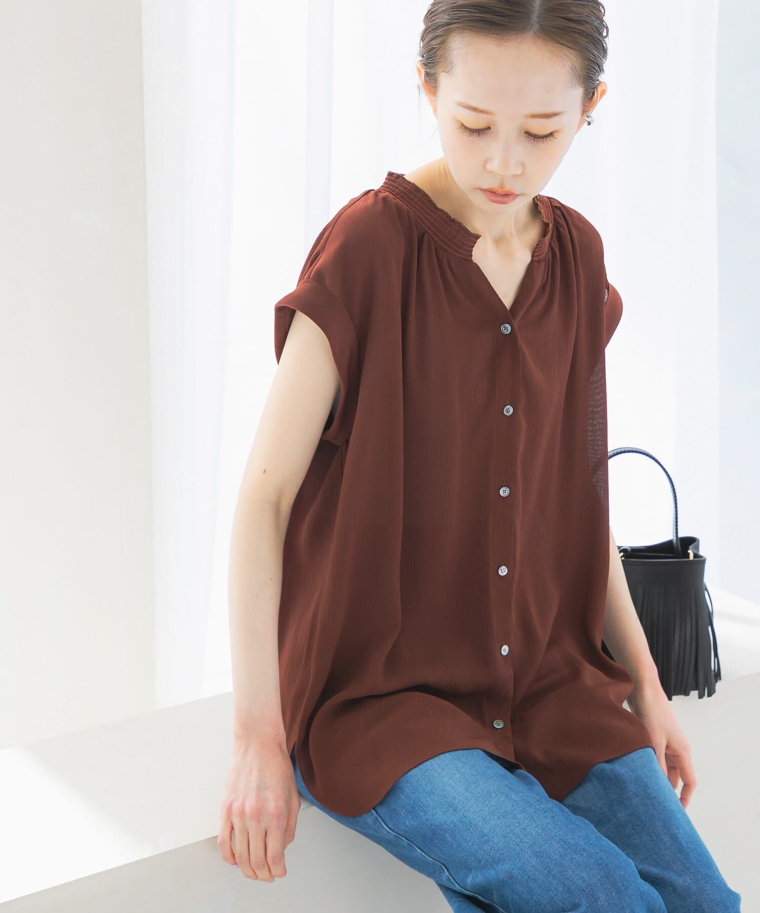 URBAN RESEARCH ROSSO「『WEB限定』シャーリングスキッパーブラウス」|シャツ・ブラウス|