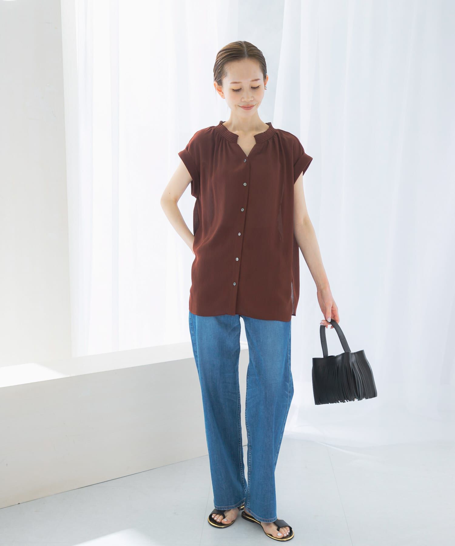 URBAN RESEARCH ROSSO「『WEB限定』シャーリングスキッパーブラウス」|シャツ・ブラウス|