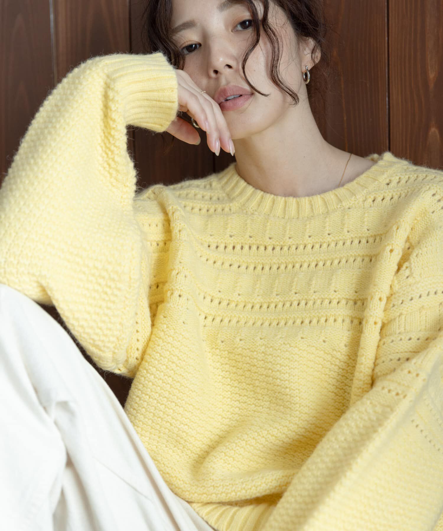 Sonny Label 「『WEB限定』アイレット切替ニットプルオーバー」|ニット・セーター|イエロー