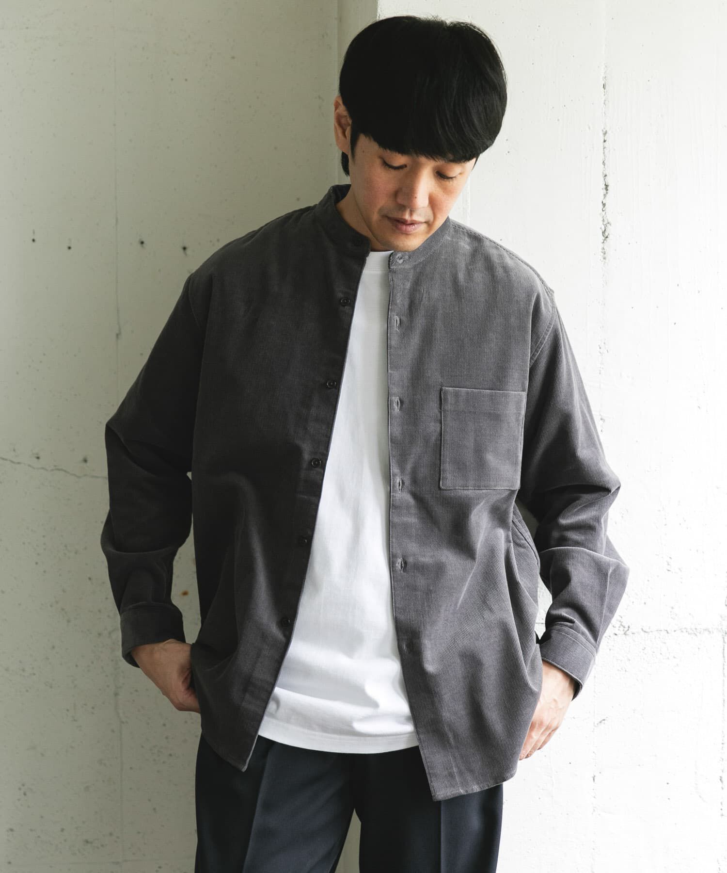 URBAN RESEARCH DOORS「『UR TECH』コーデュロイバンドカラーシャツ」|シャツ・ブラウス|
