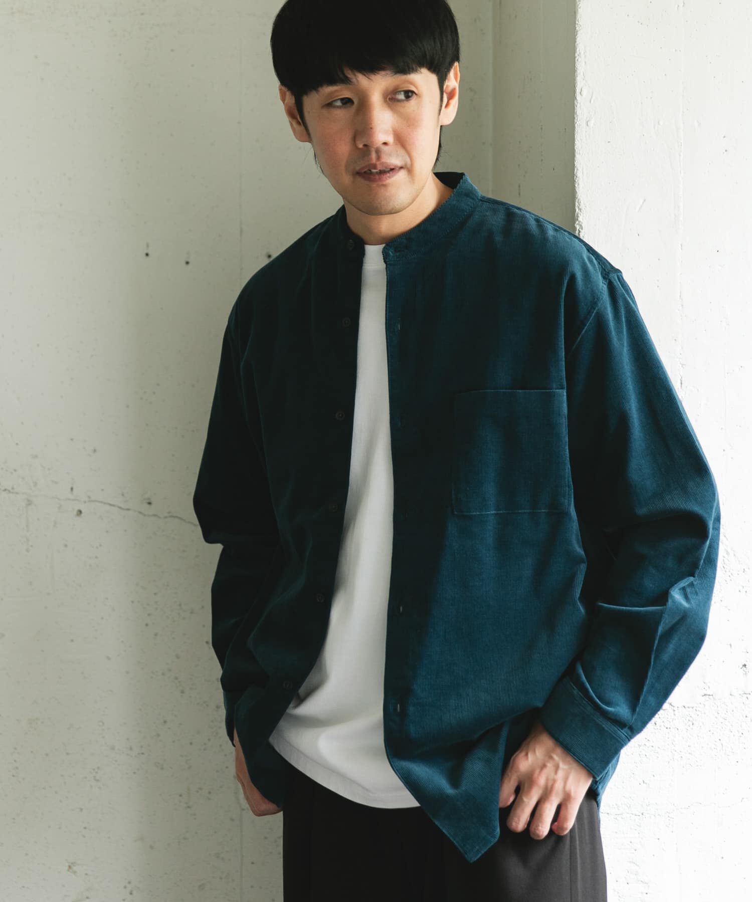 URBAN RESEARCH DOORS「『UR TECH』コーデュロイバンドカラーシャツ」|シャツ・ブラウス|