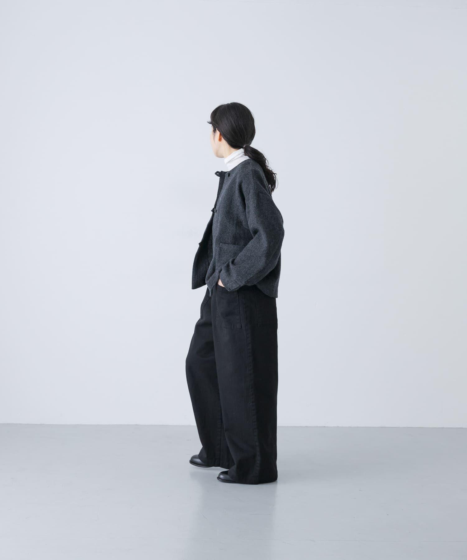 かぐれ「ウールクルーネックジャケット」|ノーカラージャケット|