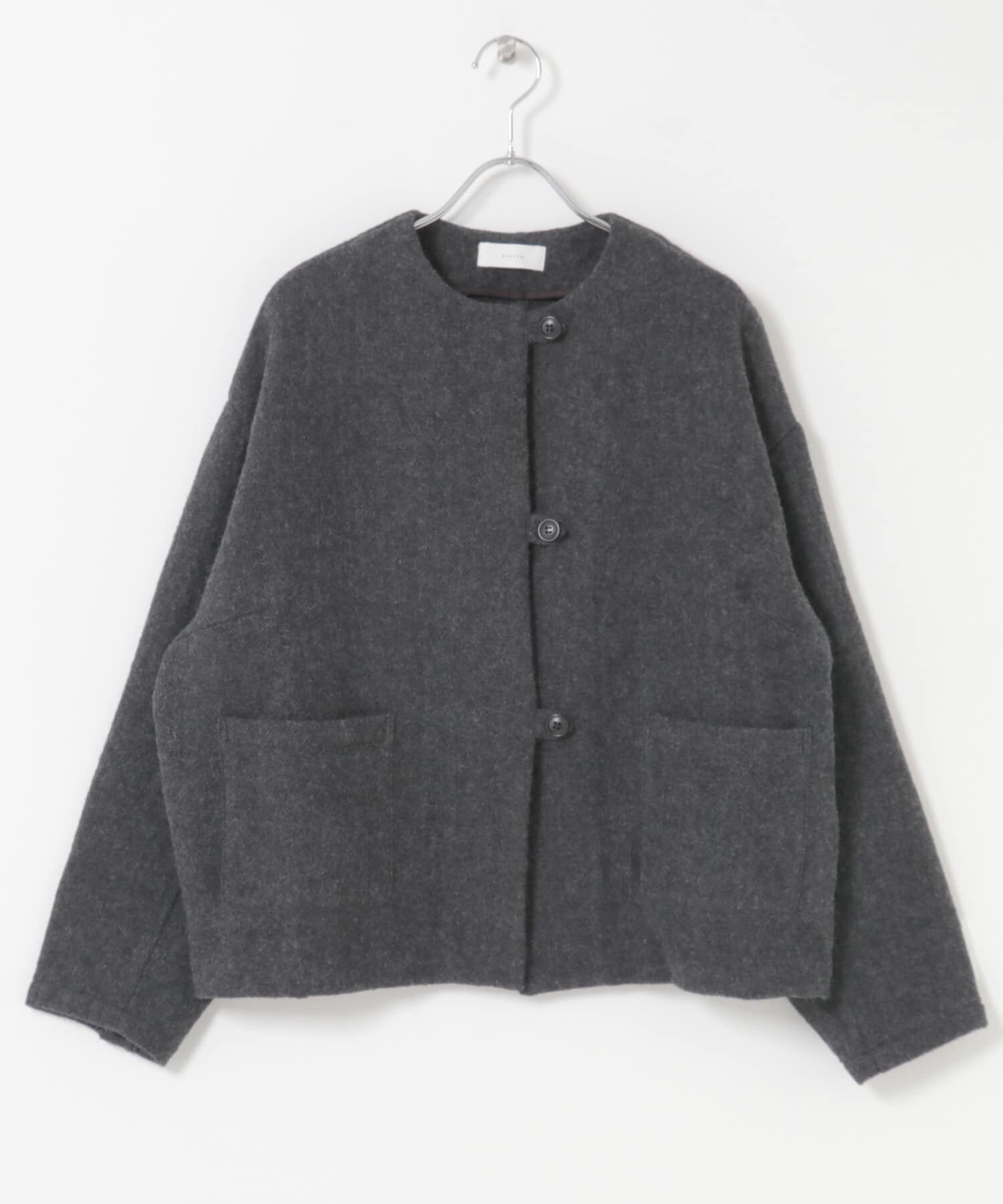 かぐれ「ウールクルーネックジャケット」|ノーカラージャケット|