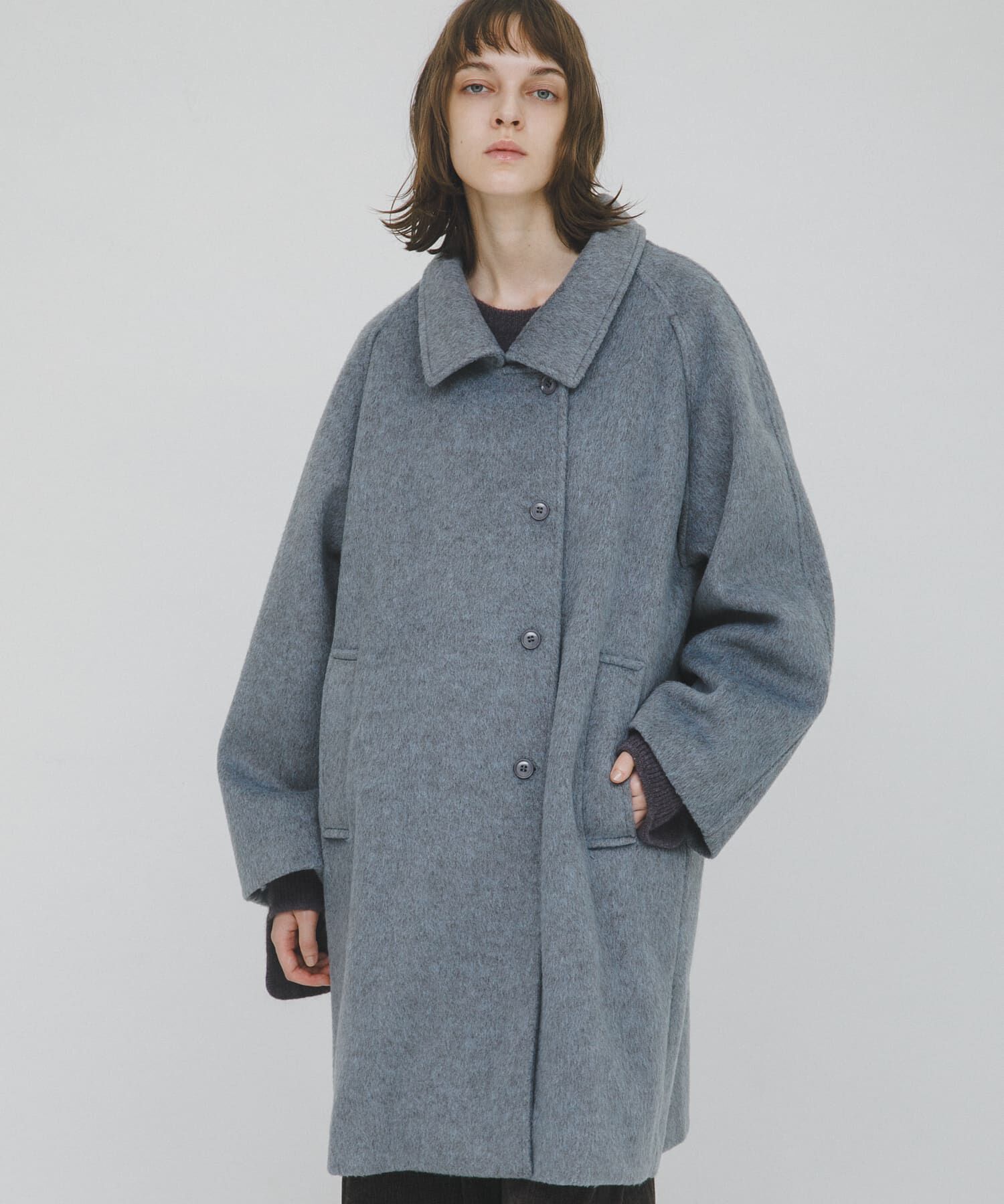 LAATO「balmacaan coat」|ステンカラーコート|ライトブルー