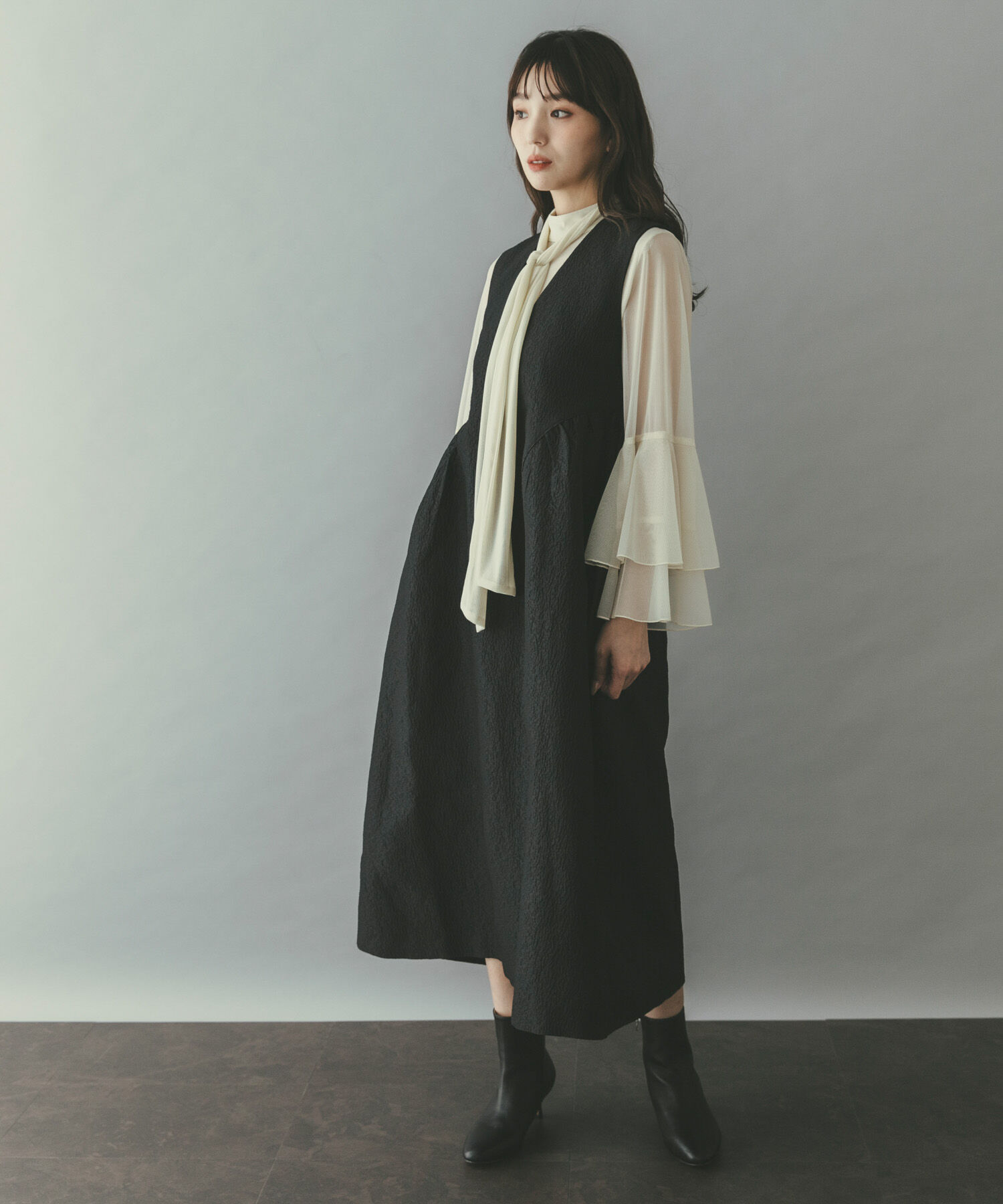 URBAN RESEARCH ROSSO「ジャガードフォルムレイヤードワンピース」|ワンピース|ブラック