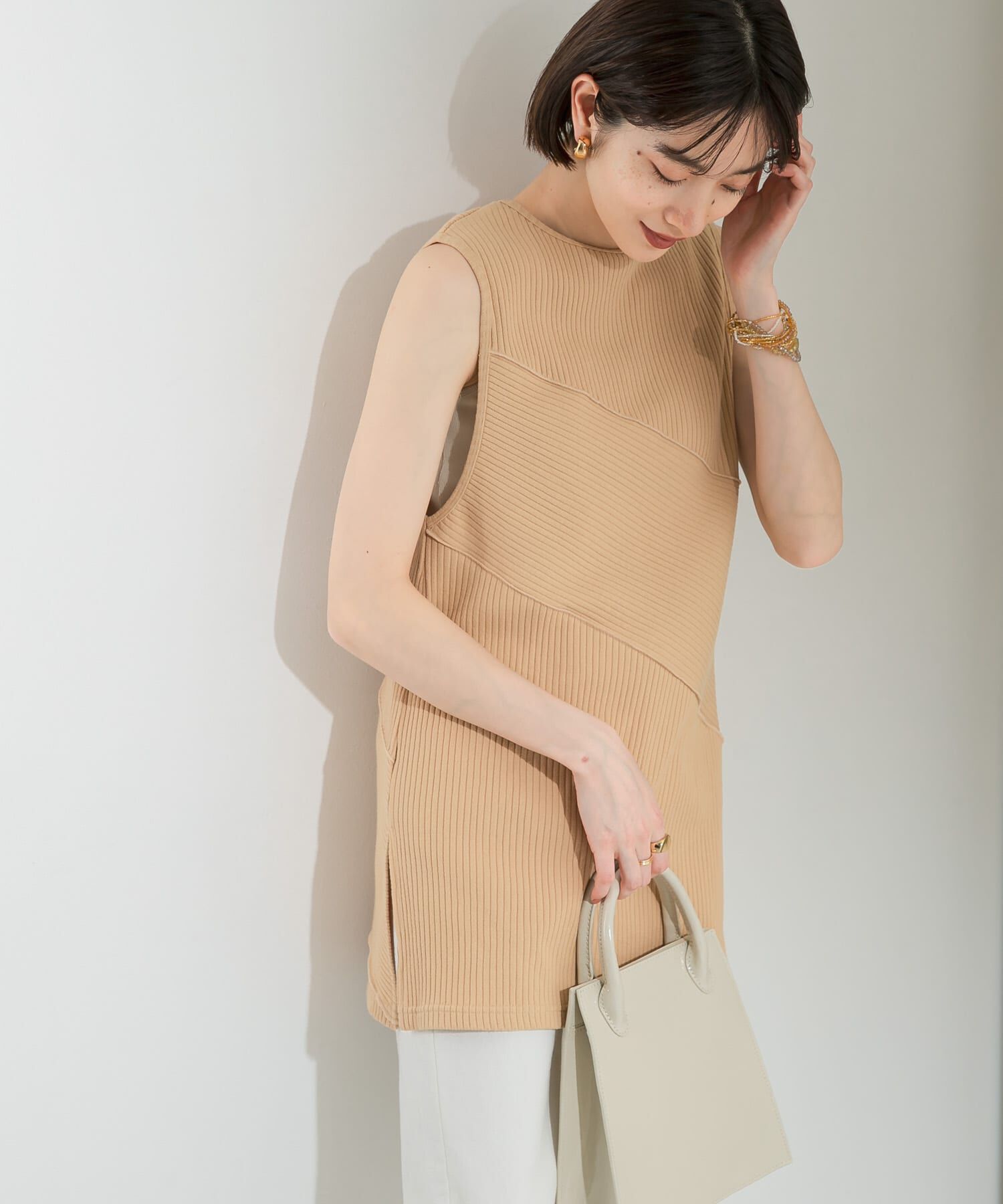  「BACKオープンメローリブタンクトップ」|タンクトップ|