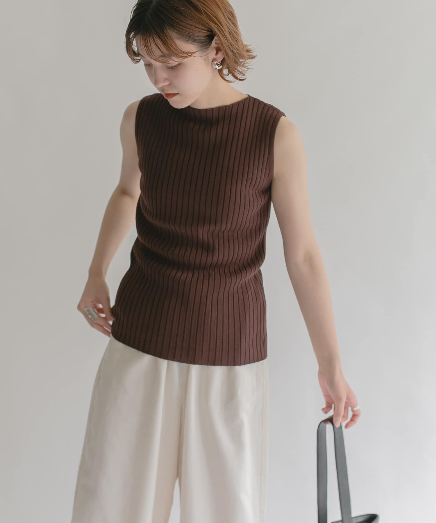  「ボートネックRIBニットタンクトップ」|タンクトップ|