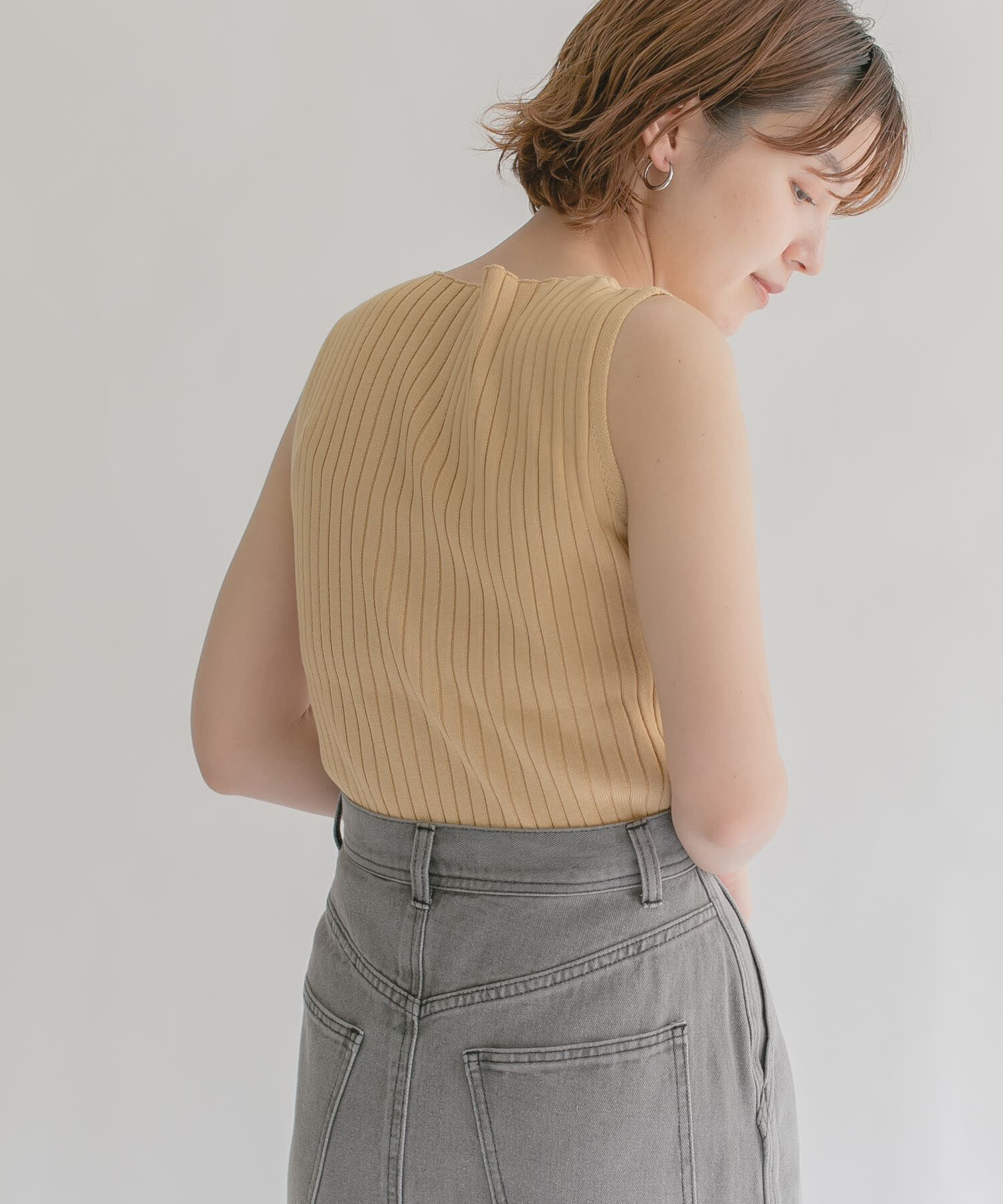  「ボートネックRIBニットタンクトップ」|タンクトップ|ベージュ系その他