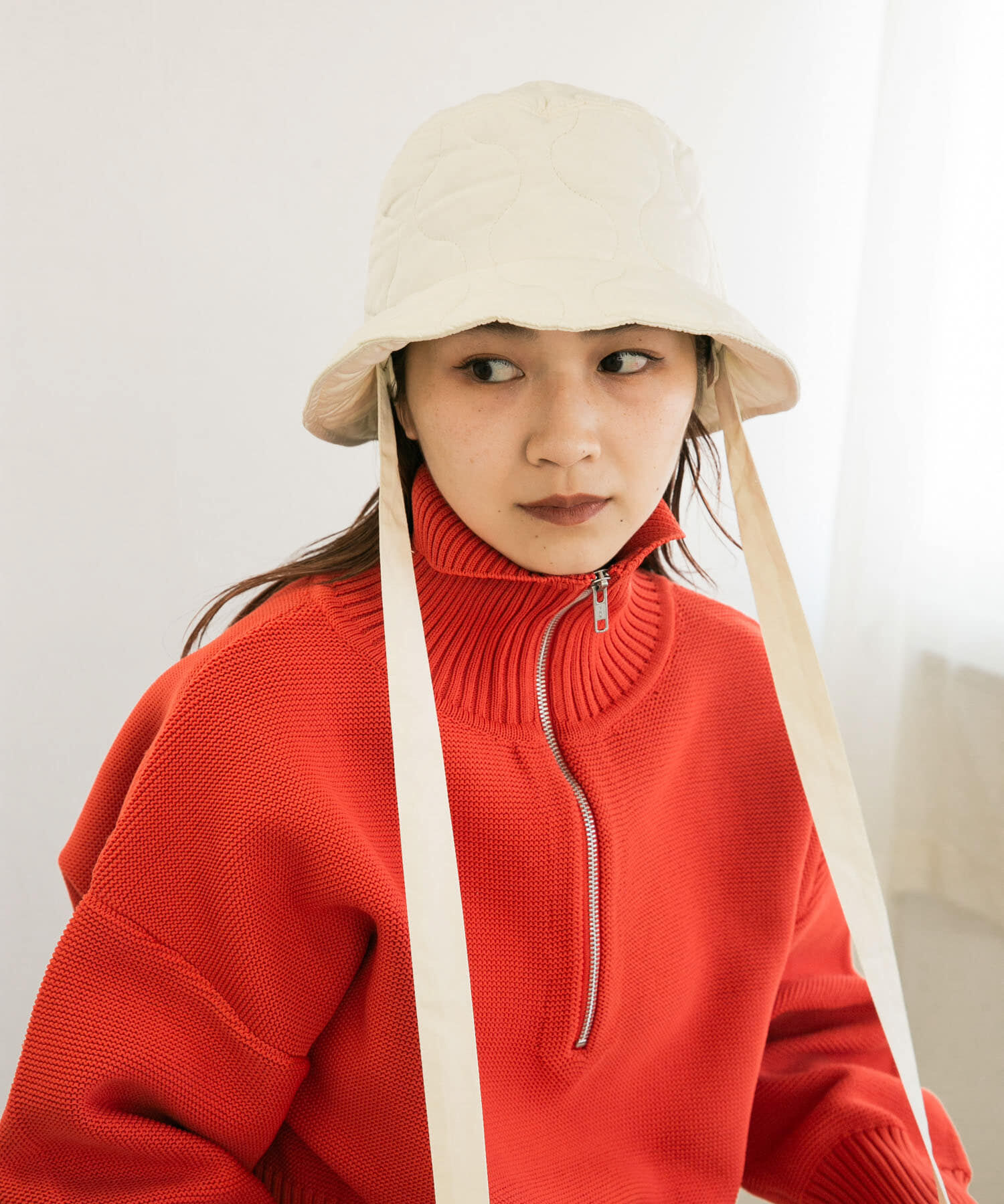  「リボン付きキルティングバケットHAT」|ハット|