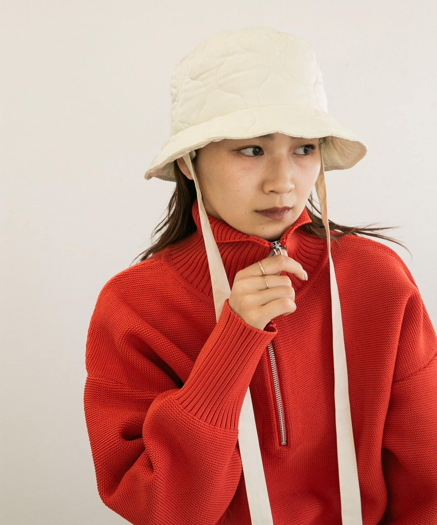  「リボン付きキルティングバケットHAT」|ハット|