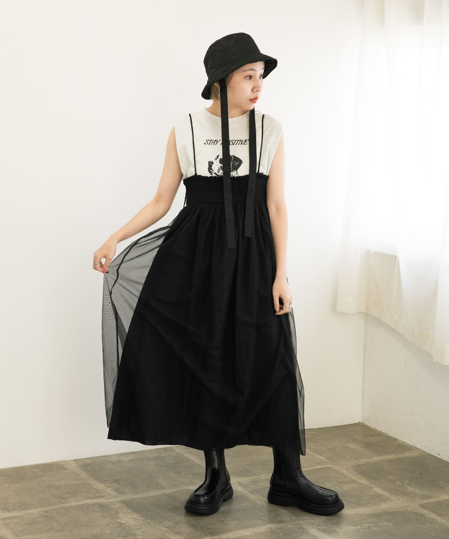  「リボン付きキルティングバケットHAT」|ハット|