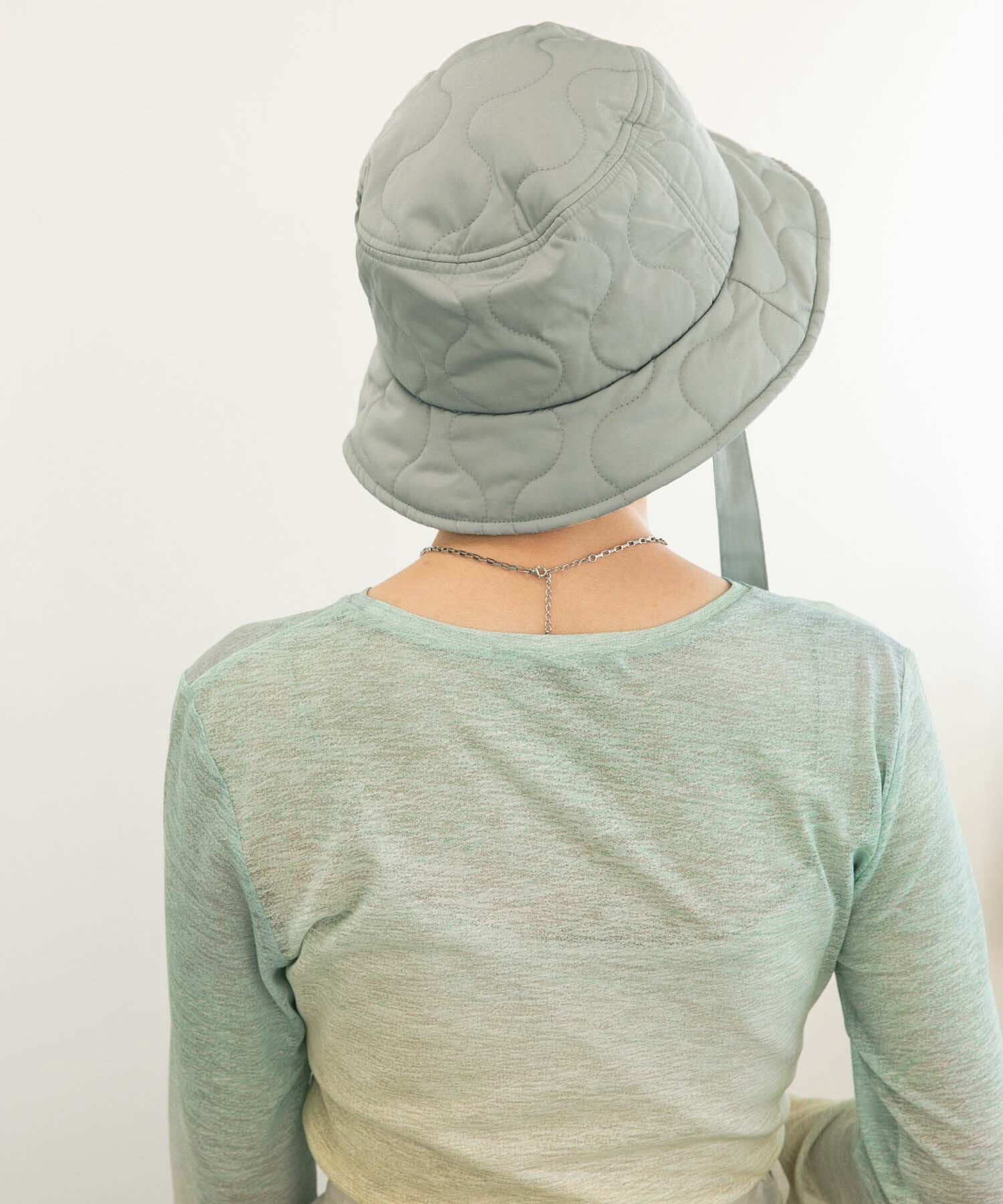  「リボン付きキルティングバケットHAT」|ハット|