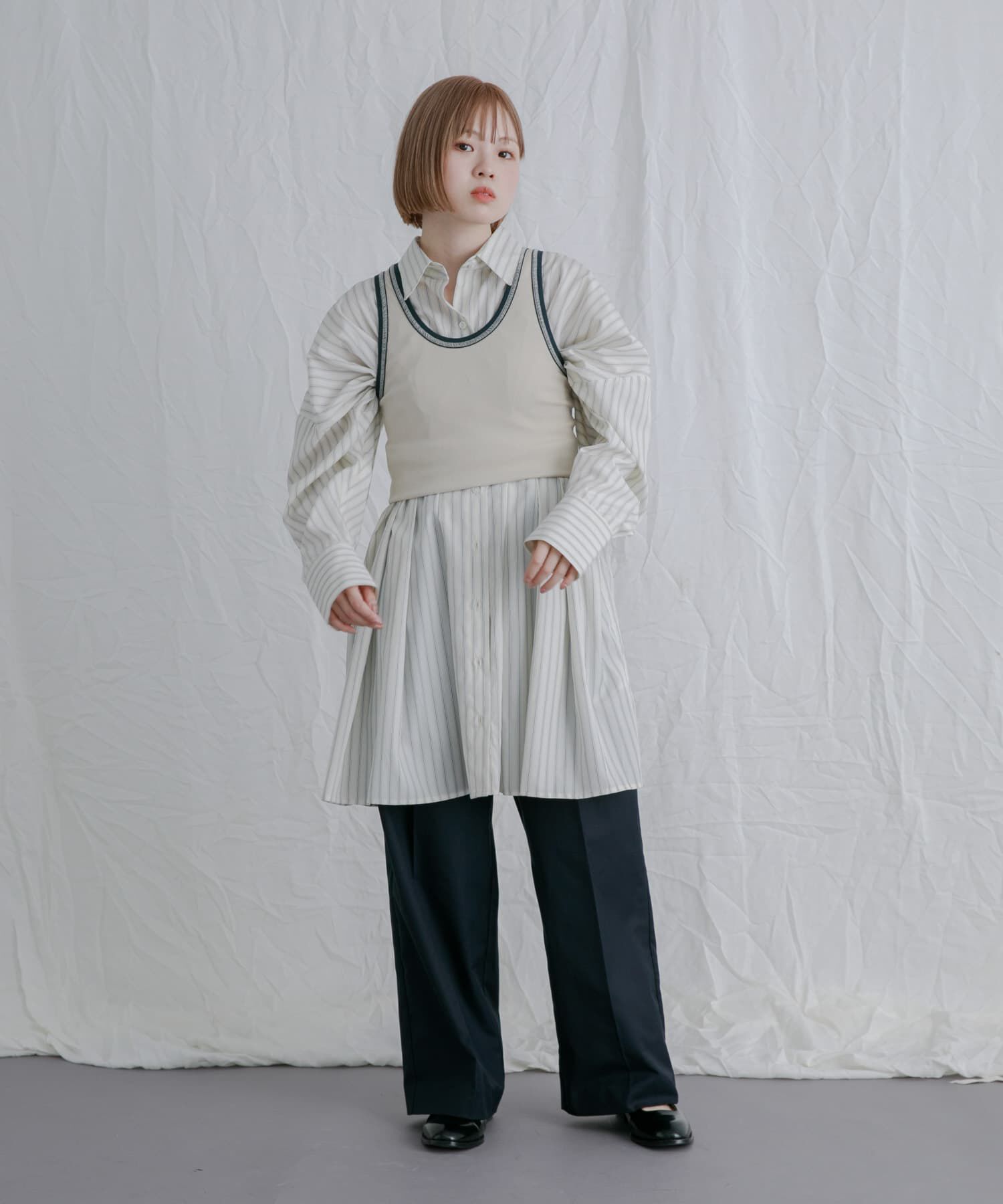  「ストライプウエストタックミニワンピース」|ワンピース|