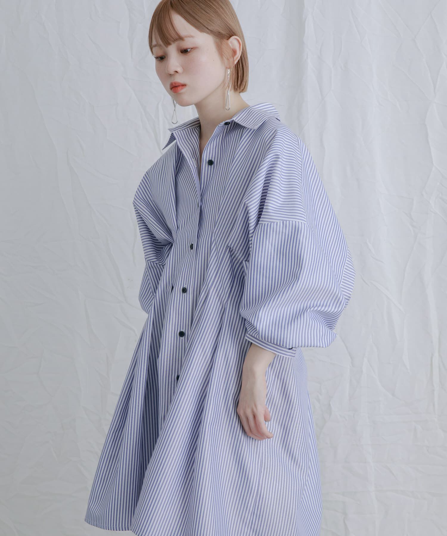  「ストライプウエストタックミニワンピース」|ワンピース|