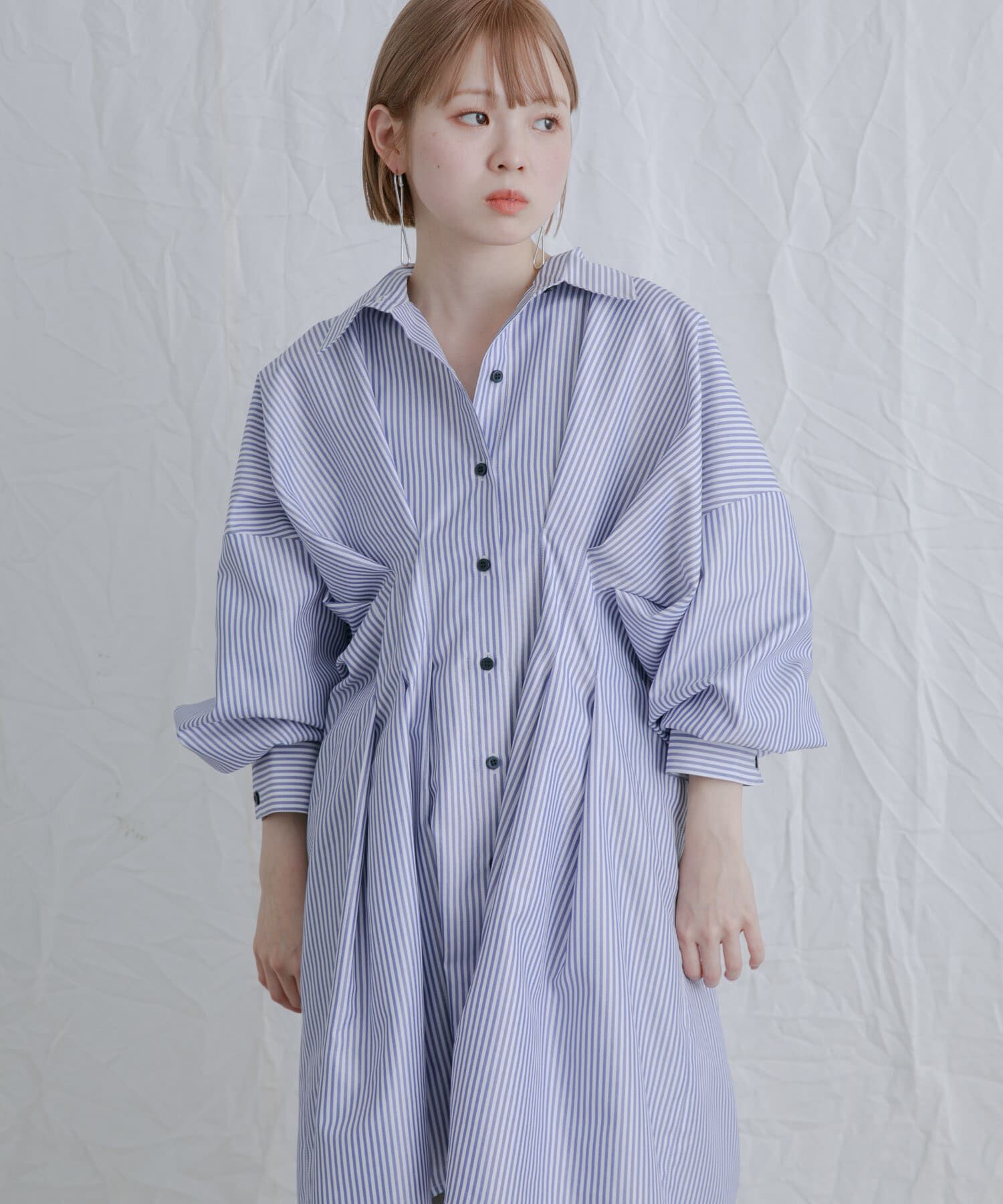  「ストライプウエストタックミニワンピース」|ワンピース|