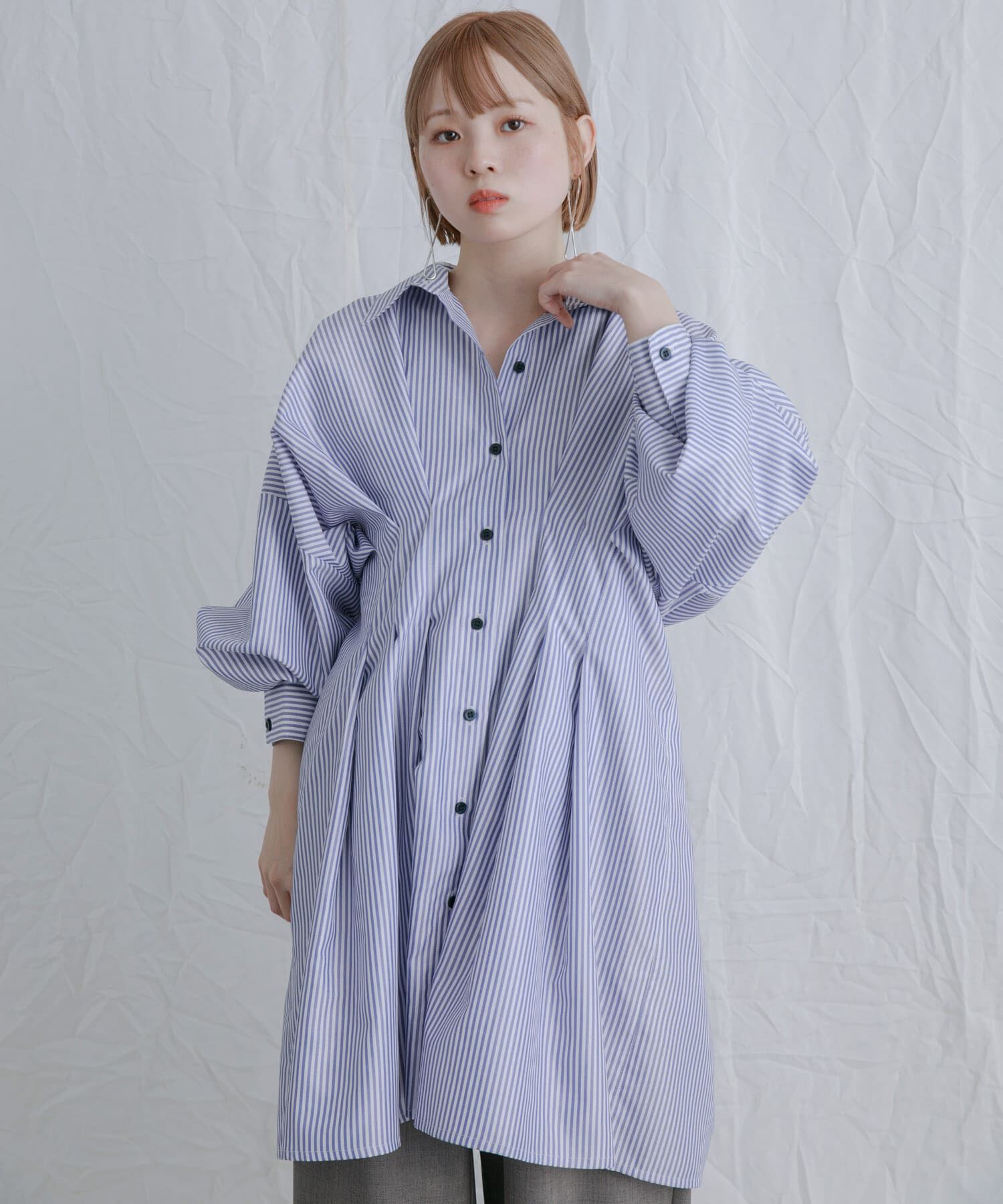  「ストライプウエストタックミニワンピース」|ワンピース|