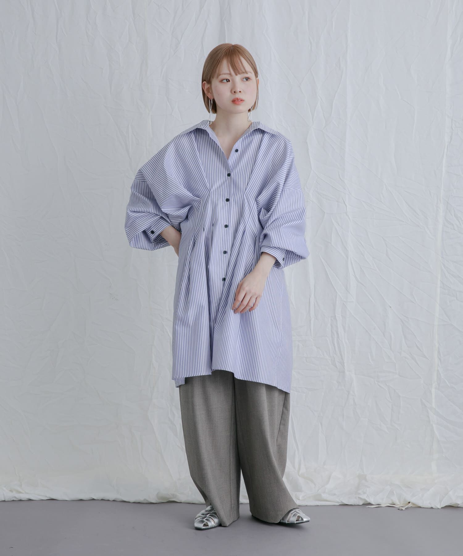  「ストライプウエストタックミニワンピース」|ワンピース|