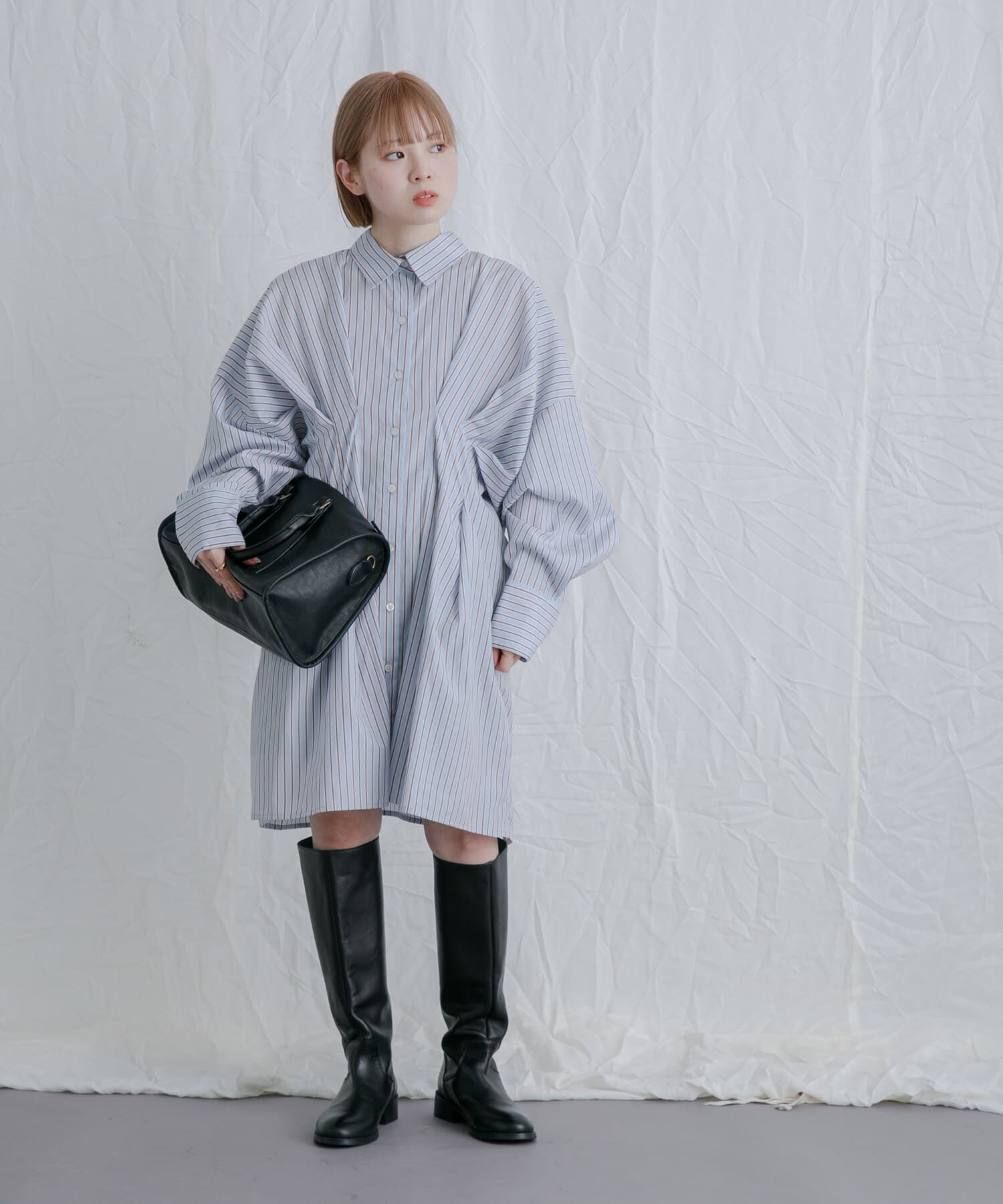  「ストライプウエストタックミニワンピース」|ワンピース|