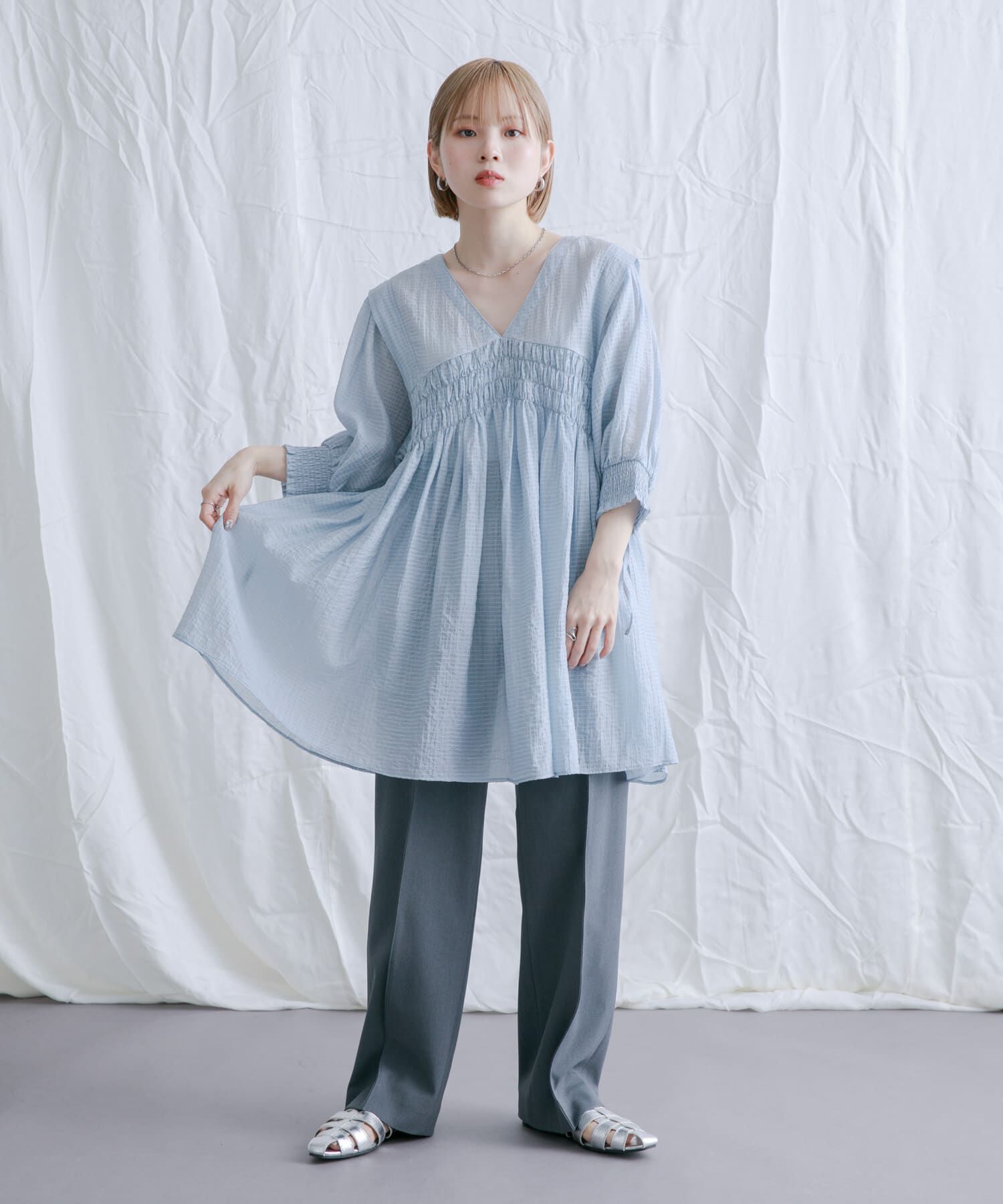  「2WAYシャーリングミニワンピース」|ワンピース|