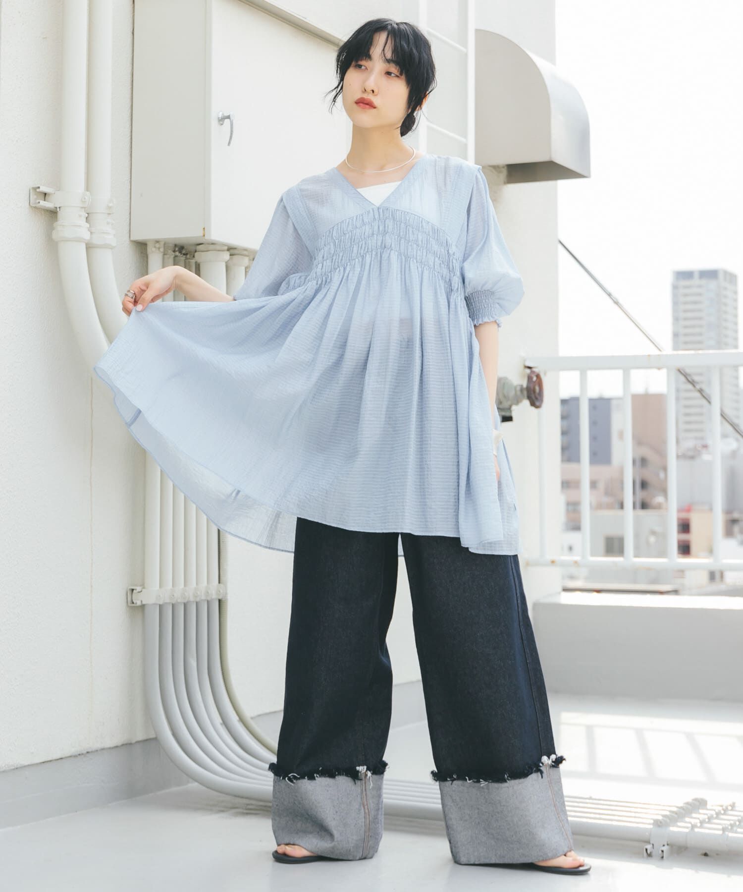  「2WAYシャーリングミニワンピース」|ワンピース|