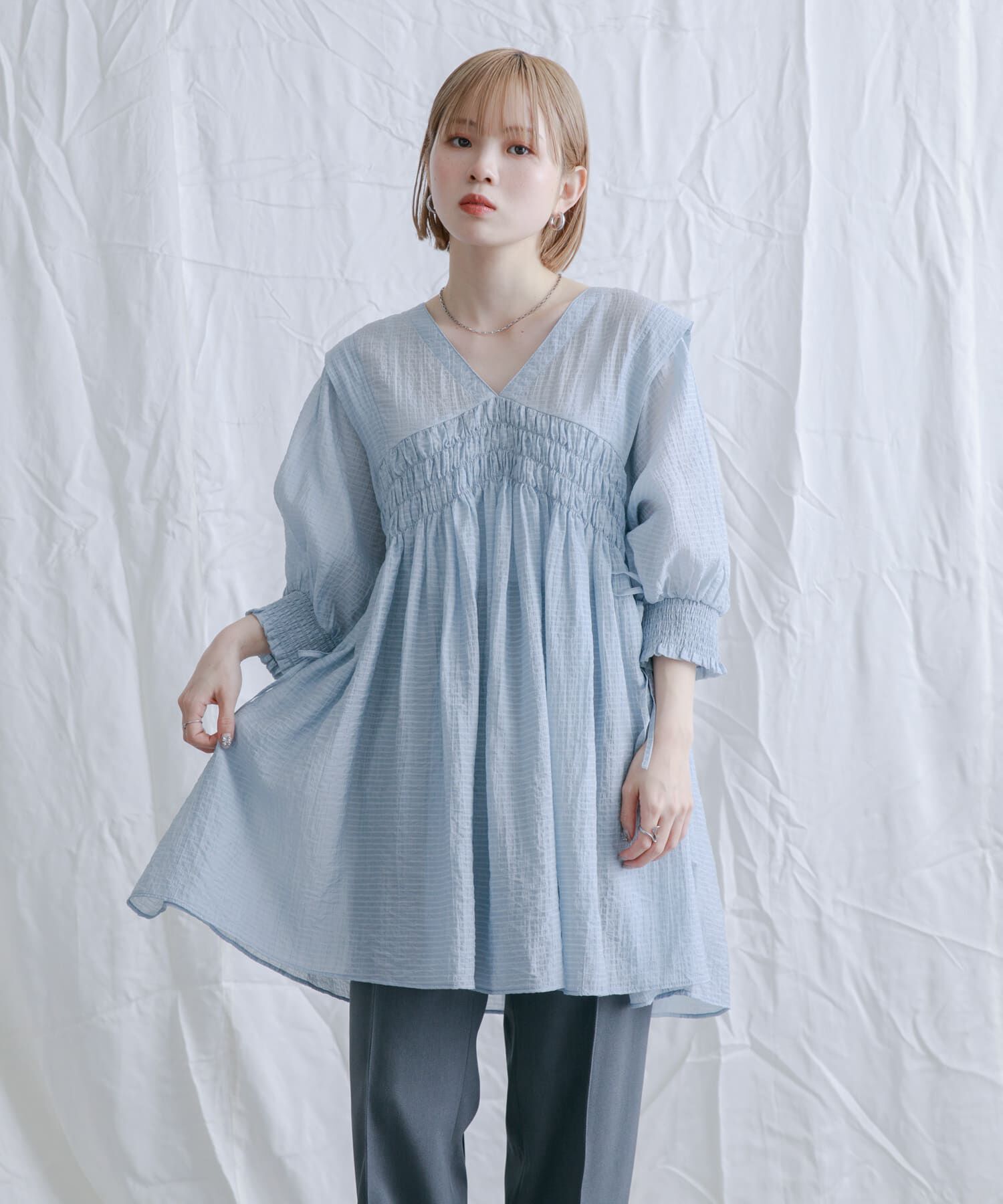  「2WAYシャーリングミニワンピース」|ワンピース|