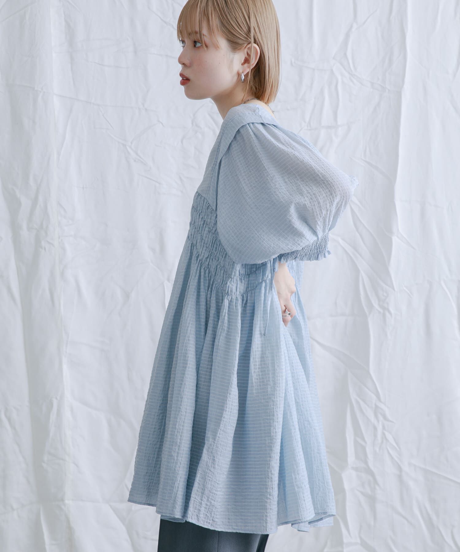  「2WAYシャーリングミニワンピース」|ワンピース|