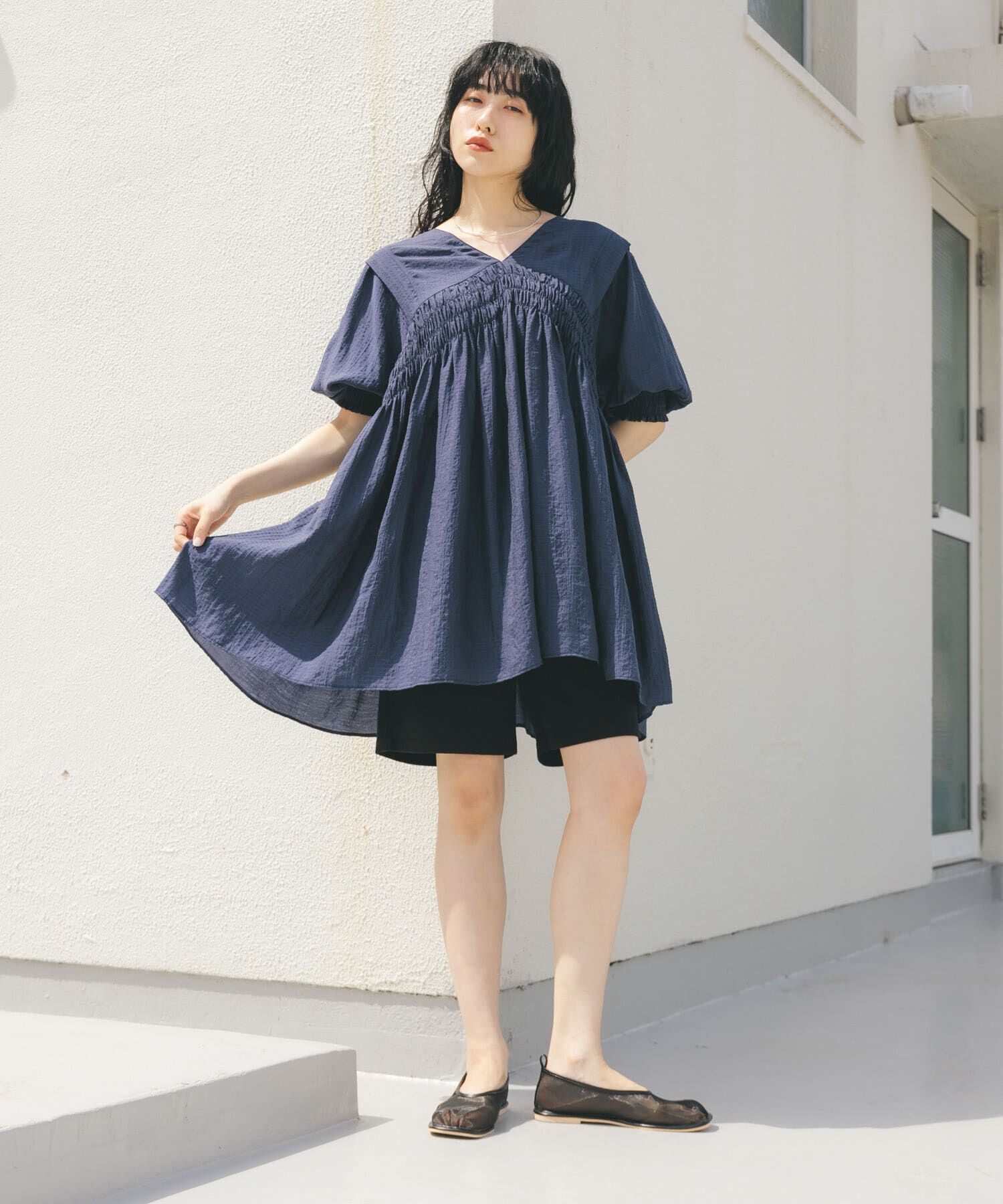  「2WAYシャーリングミニワンピース」|ワンピース|