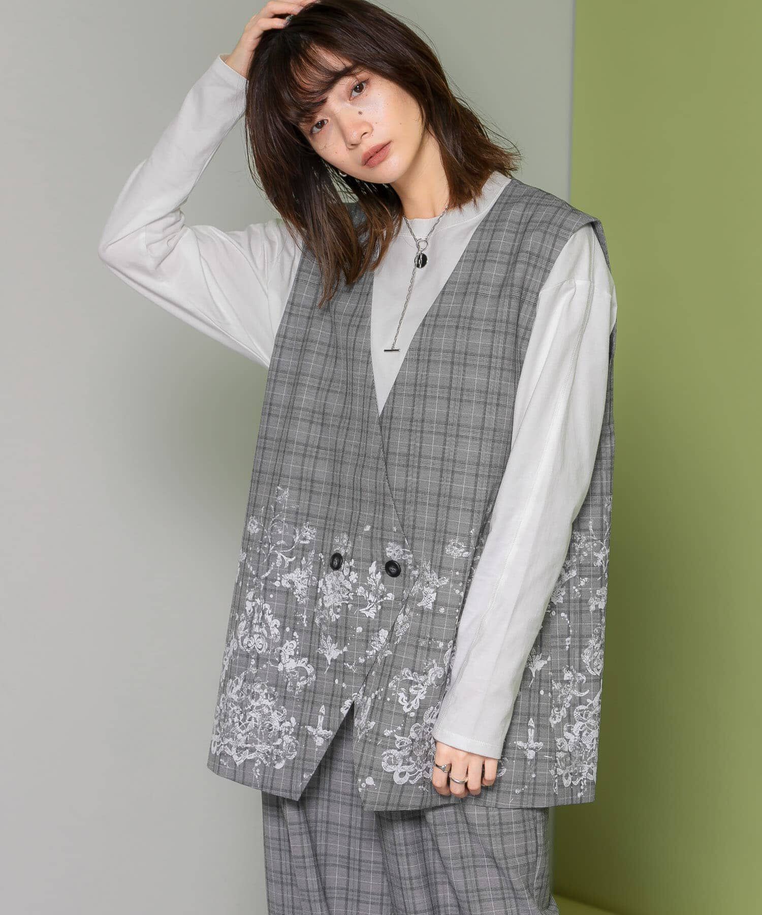  「レースプリントチェックベスト」|ベスト・ジレ|