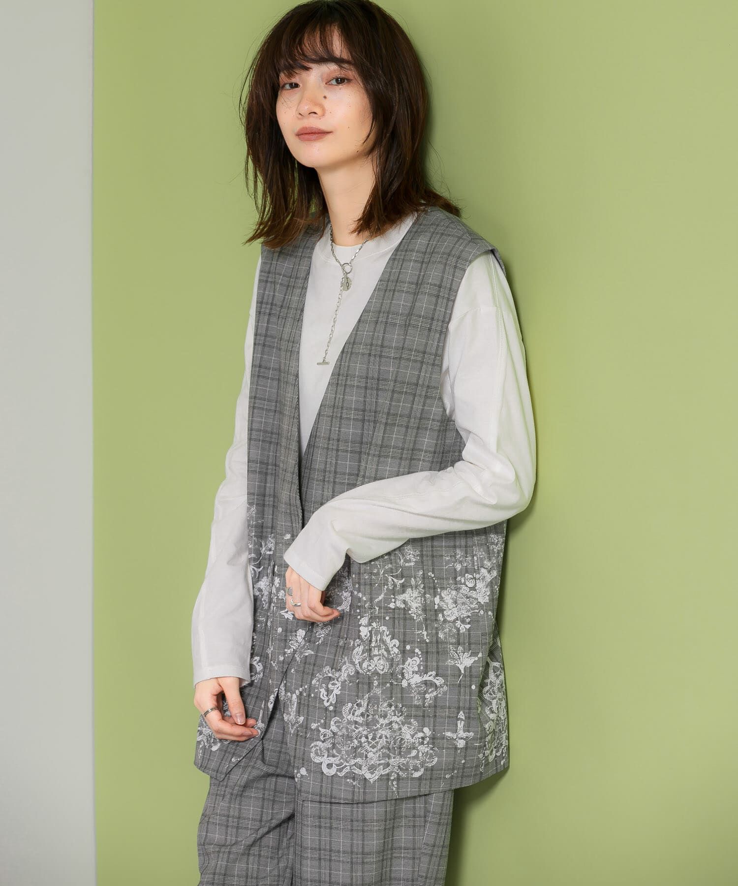  「レースプリントチェックベスト」|ベスト・ジレ|