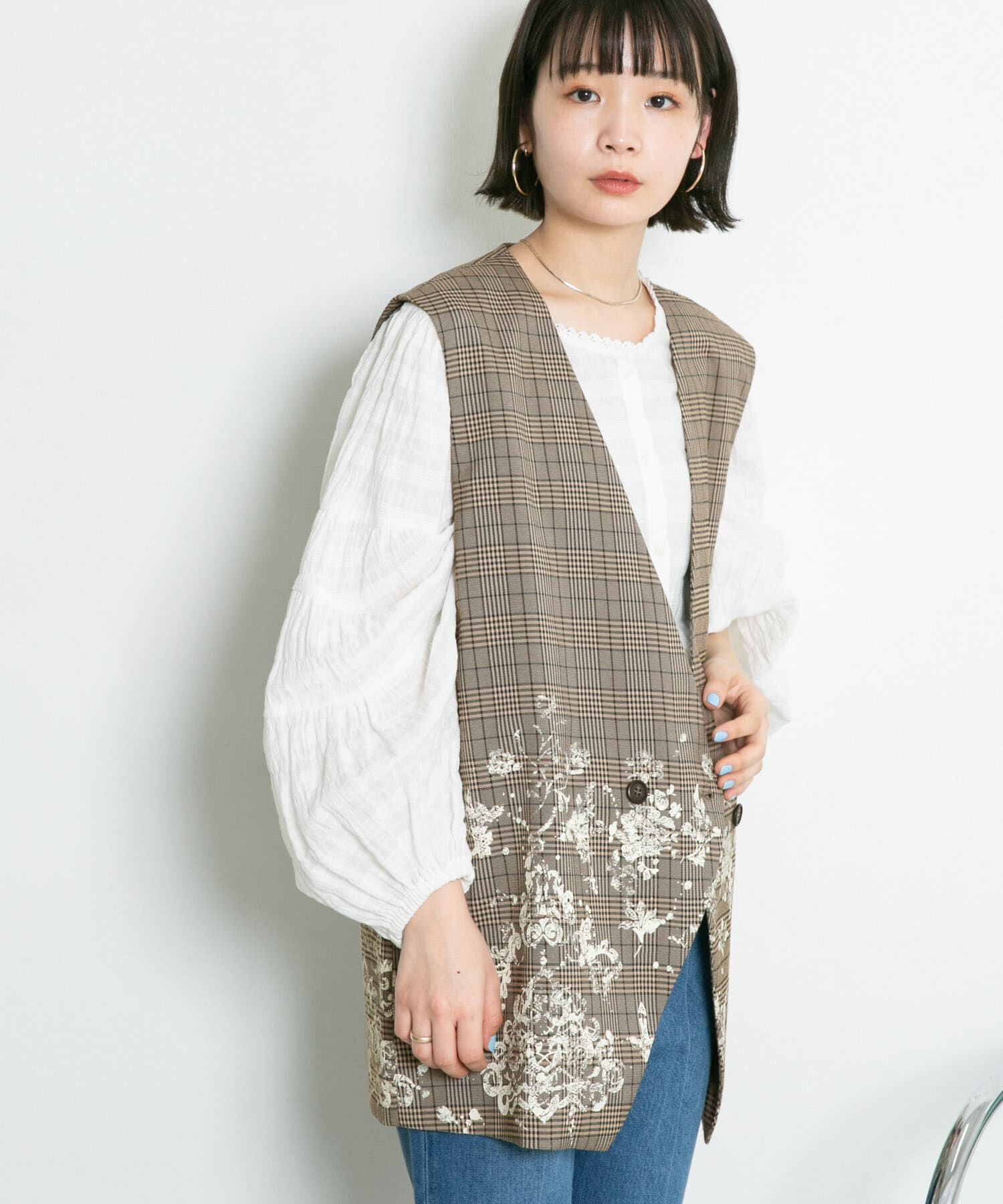  「レースプリントチェックベスト」|ベスト・ジレ|