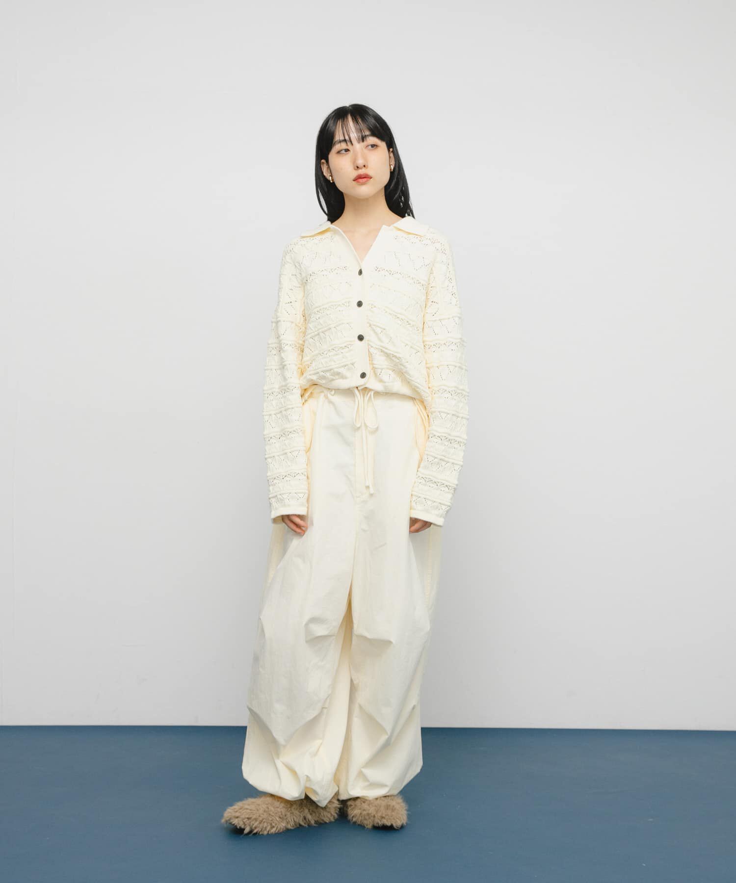  「透かし編みキーネックカーディガン」|カーディガン|